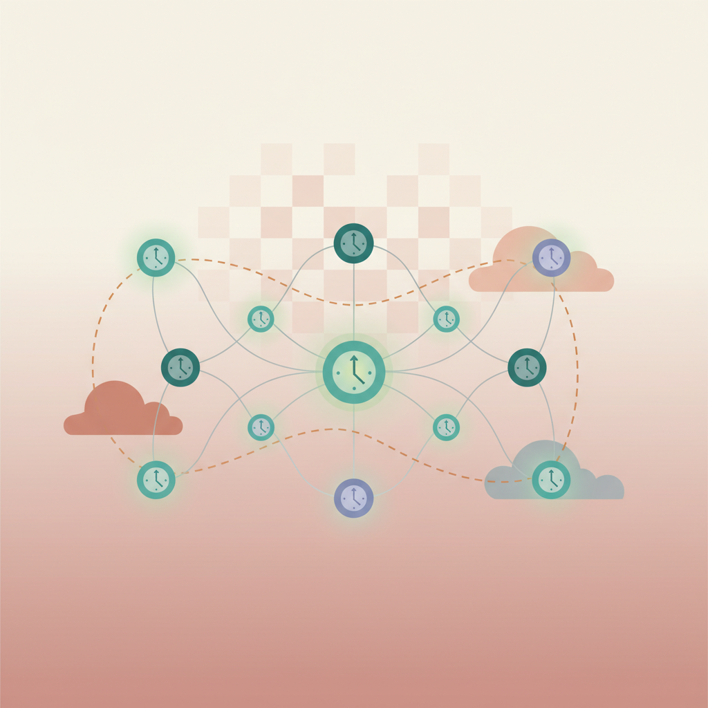 Diagram of distributed agents exchanging vector clock timestamps.