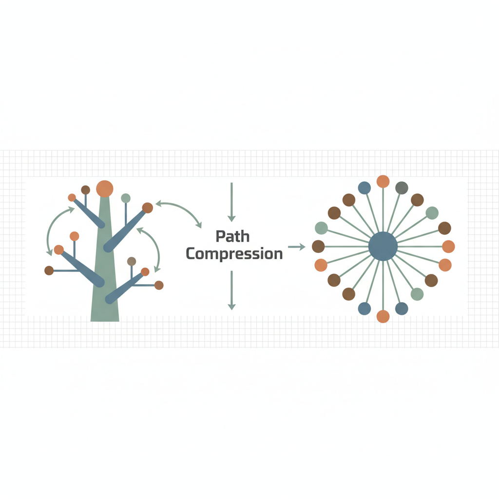 Diagram of a Union-Find forest before and after path compression.
