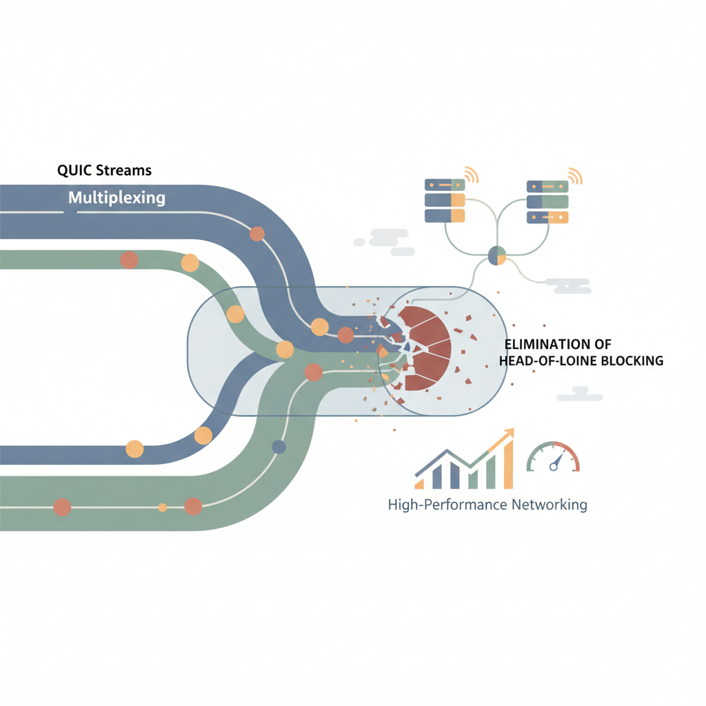 Illustration of multiple data streams flowing through a QUIC connection without interference.