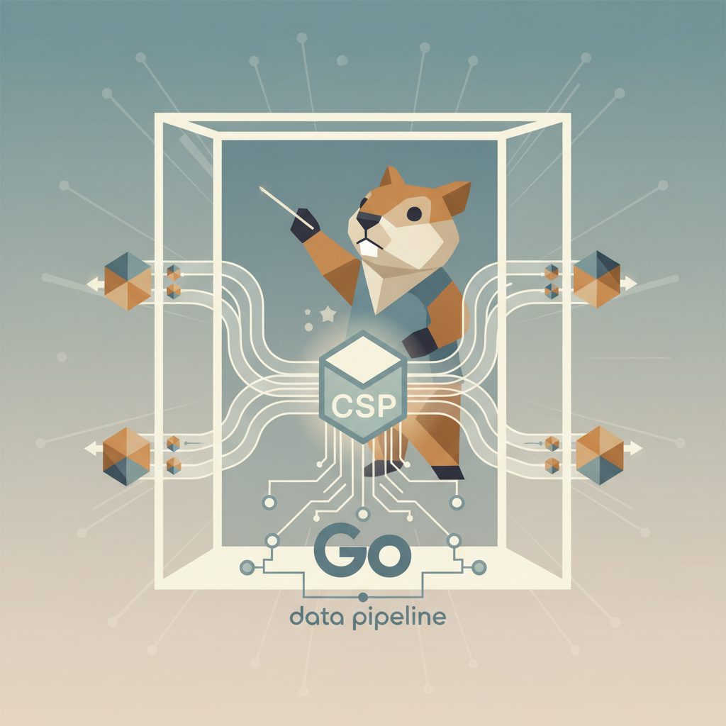Illustration of Go channels flowing through a data pipeline.