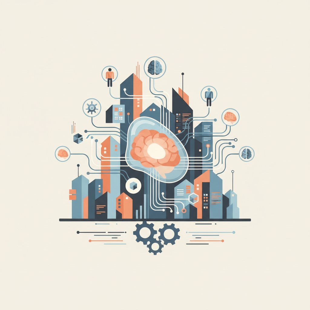Illustration of interconnected AI agents accessing a shared memory pool.
