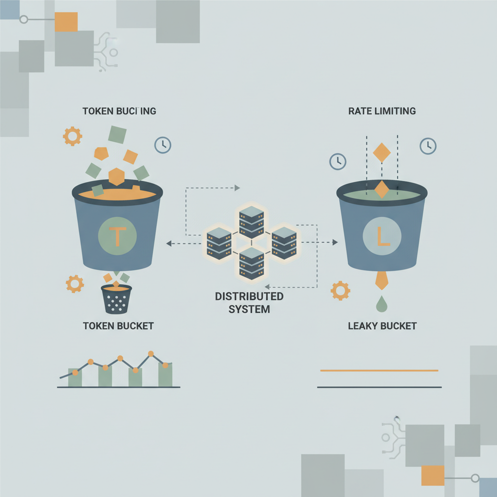 Diagram comparing token bucket and leaky bucket flow.